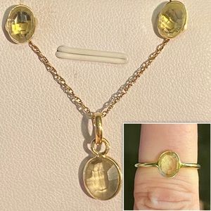 NWOT OVAL CUT CLEAR QUARTZ NECKLACE, EARRINGS AND RING